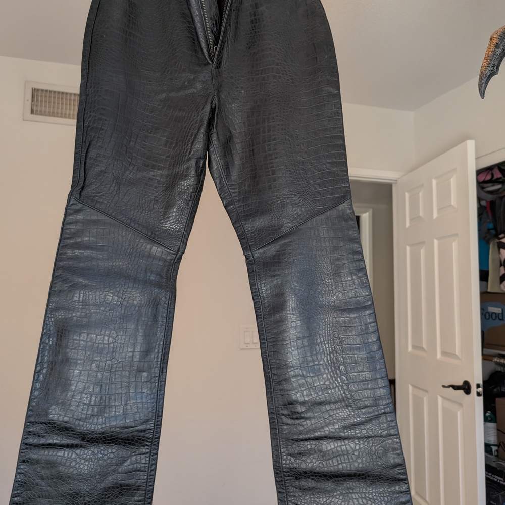 Harley-Davidson Black Croc-Embossed Straight Leg Pants